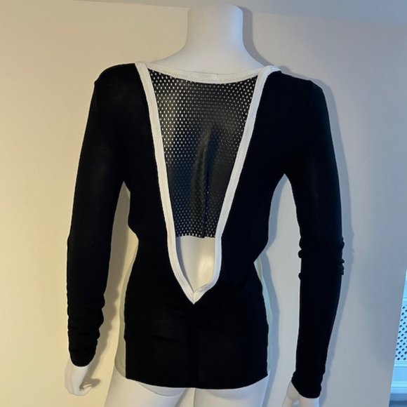 Aiko Tops - AIKO Black & White Top/Black leather back panel/Size XS